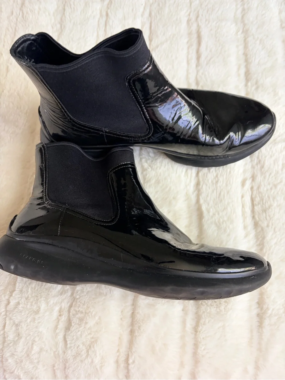 COLE HAAN 3.Zerogrand Black Patent Chelsea Ankle Boots